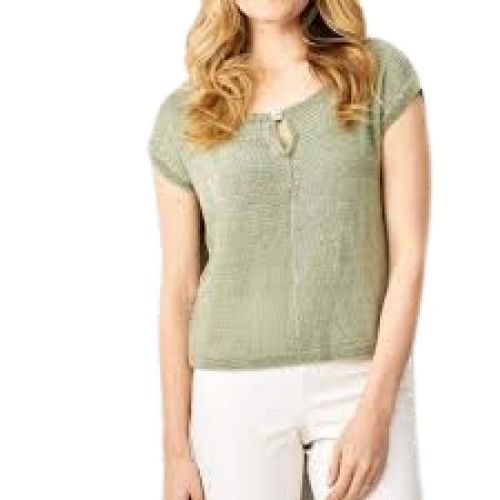 Cotton Ladies Half Sleeve Round Neck Lite Green Plain Knitting T Shirts