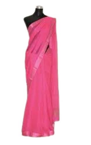 Summer Ladies Pink Casual Wear Plain Chiffon Saree