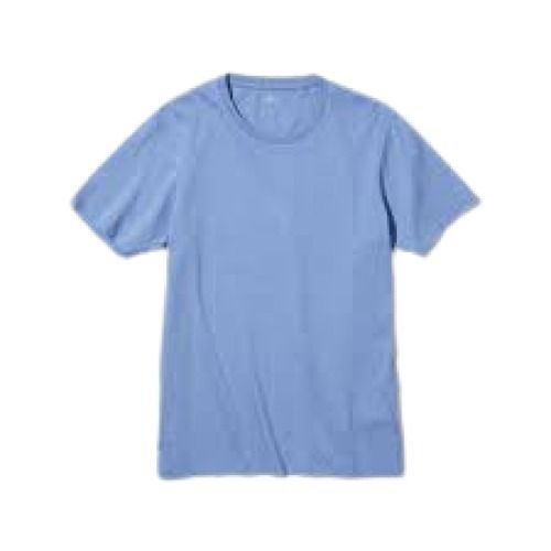 Mens Plain Blue Round Neck Short Sleeve Casual Wear Cotton T Shirt