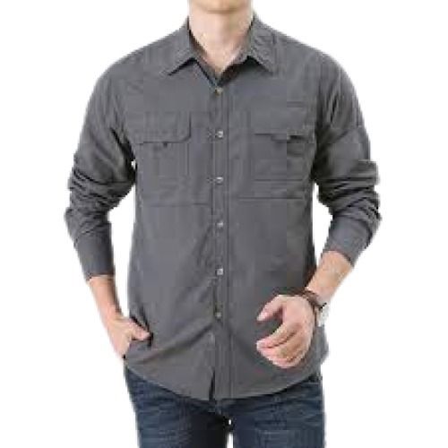 Mens Plain Grey Full Sleeve Breathable Casual Wear Cotton Shirt Chest Size: 42 Inch