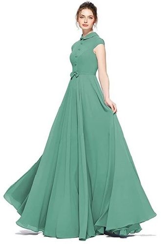 Party Wear Short Sleeves Western Georgette Ladies Party Gown