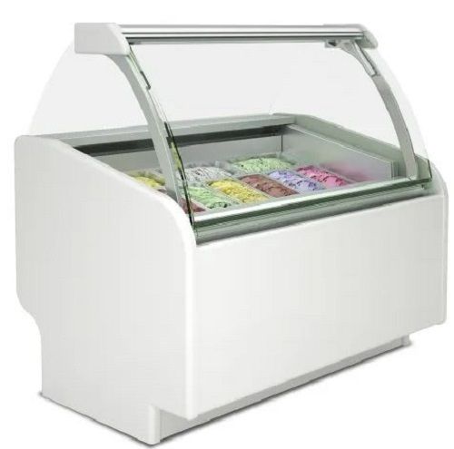 Silver Steel And Glass Ice Cream Display Counter For Commercial Purpose 