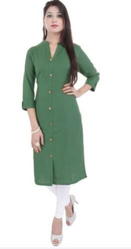 3-4Th Sleeves Casual Wear Plain Rayon Kurti For Ladies  Bust Size: 36 Inch (In)