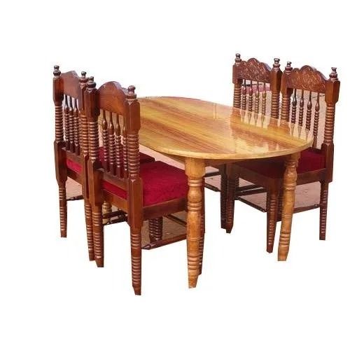 4.5x3x2.5 Feet Plain And Polished Teak Wooden 4 Chairs Dining Table Set