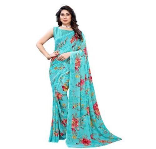 Daily Wear Floral Printed Bollywood Georgette Saree With Blouse Piece