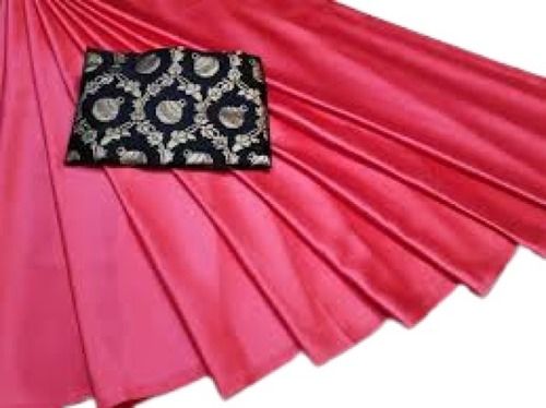 Pink Ladies Party Wear Plain Satin Silk Sarees 