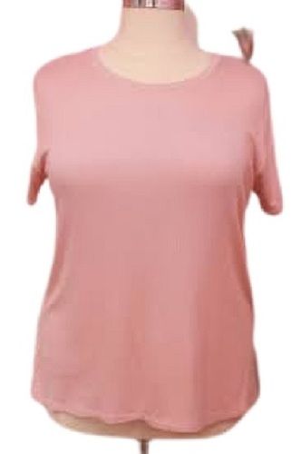 Light Pink Ladies Plain Round Neck Short Sleeve T-Shirt