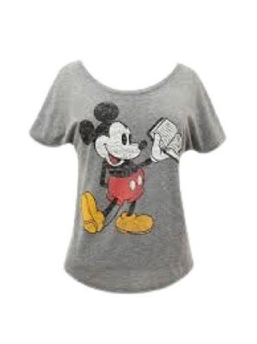 Ladies Round Neck Short Sleeve Grey Printed T-Shirt Gender: Female