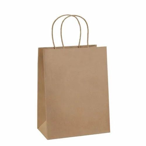 Brown Matte Finished Flexiloop Handle Plain Kraft Paper Bag For Shopping Use