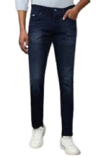 Blue Mens Plain Denim Regular Fit Casual Wear Jeans Pant