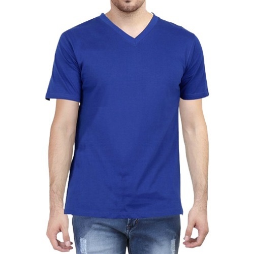 Mens Plain Short Sleeve Cotton T-Shirt - Cotton Fabric XL Size Blue Color | Comfortable Fit Classic Neckline Short Sleeves