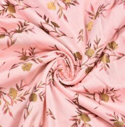 Peach And Golden Multi Color 30 Meter Long Printed Pattern Soft Rayon Fabric