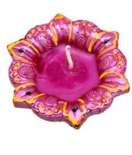 Pink Multicolour Painted Decorative Round Clay Diya With 3 Inches Diameter For Festive Decoration