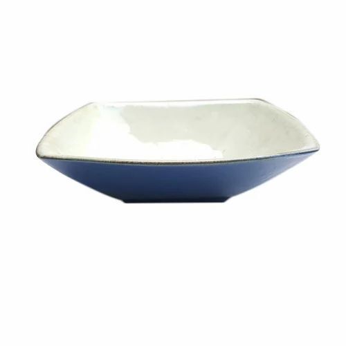 White And Blue 10X6 Inches Lightweight Scratch Resistant Plain Polished Finish Ceramic Bowl