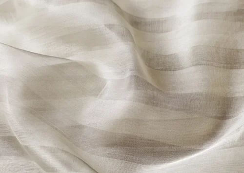 White 44 Inches Wide 150 Gsm Striped Exceptionally Soft Cotton Yarn Chanderi Fabric