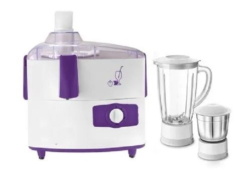 White And Purple Easy To Use Shock Resistance Plain Plastic Stainless Steel Juicer Mixer Grinder With 2 Jars