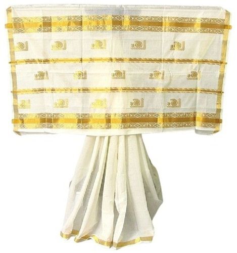 Summer Festive Wear Comfortable Golden Zari Kerala Cotton Saree