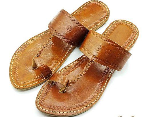 Brown Flat Heal Leather And Polyurethane Casual Slipper For Ladies 