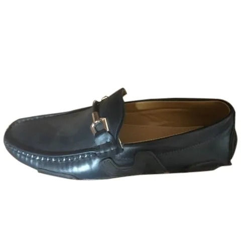 Black Light Weight Comfortable Skin-Friendly Plain Leather Flat Heel Shoes For Mens