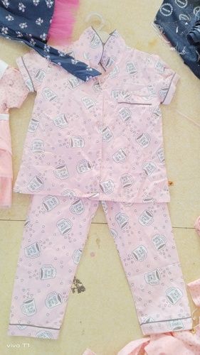 100 Percent Pure Cotton Short Sleeves Printed Pattern Kids Night Suit