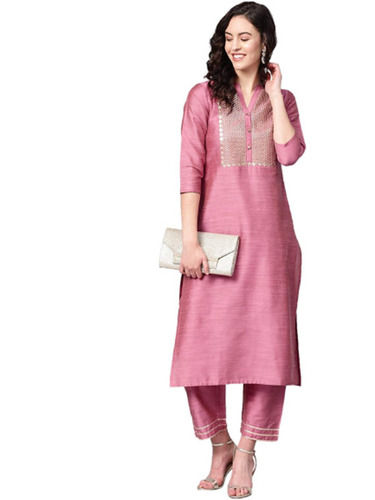 3/4th Sleeves Party Wear Modern Plain Silk Kurti For Ladies