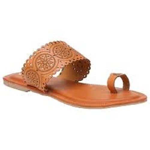 Brown Casual Wear Stylish Women Laser Cut Open Toe Flats