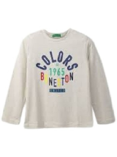 Kids Round Neck Full Sleeve Printed Pattern Pure Cotton T-Shirts - Cotton, XS Size (Bust: 8 In, Length: 15 In, Shoulder: 12 In) , White Color, Fade-Resistant and Washable