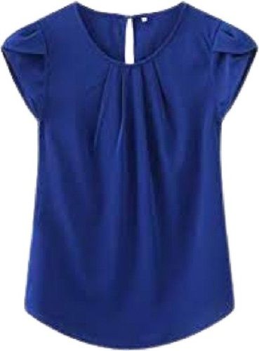 Chiffon Ladies Plain Navy Blue Sleeve Less Casual Wear Top