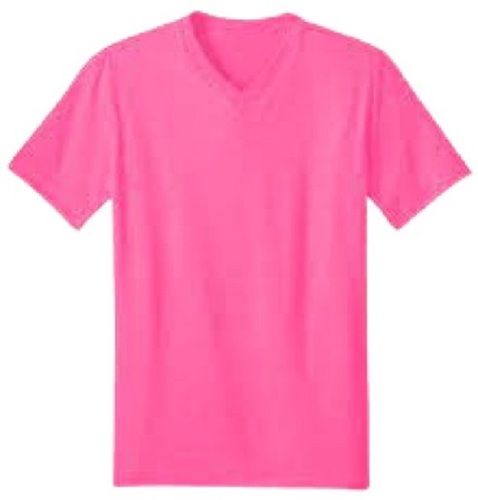 Mens V Neck Short Sleeve Plain Pink Casual Wear Cotton T Shirts Gender: Male