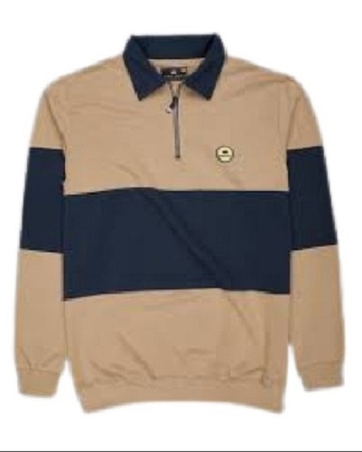 Multi Color Polo Neck Long Sleeve Plain Men's T-Shirts - Cotton Blend, XXL Size, Sandal with Black Color | Versatile Style for Casual or Formal Wear