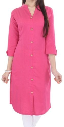 Plain Pattern 3/4Th Sleeve Casual Wear Ladies Pure Cotton Kurti Bust Size: 20  Centimeter (Cm)