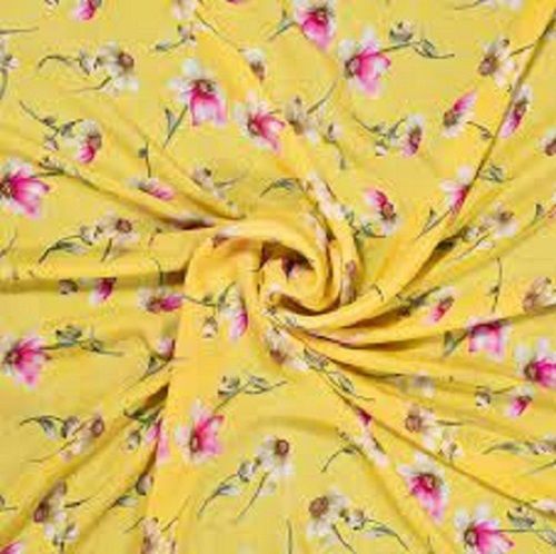 Yellow With Pink Printed Pattern 45 Inch Length And 58 Inch Width Georgette Fabric