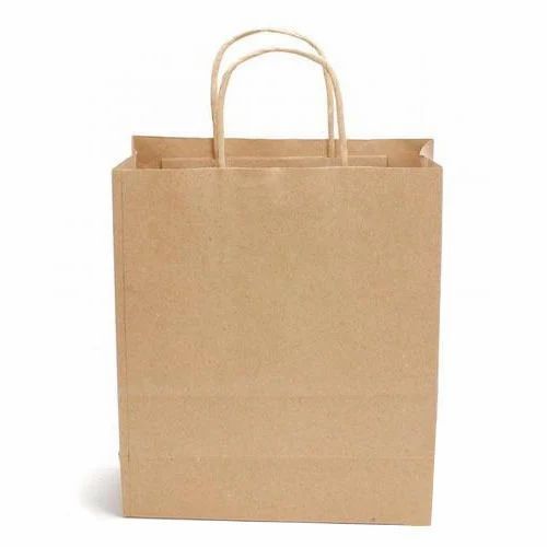 Rectangular And Plain Flexiloop Handle Kraft Paper Bag For Shopping Use