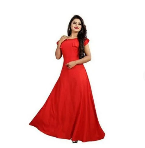 Red Breathable And Lightweight Ladies Cotton Gown