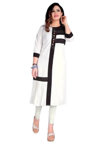 Casual Wear Stylish Designer Breathable 3/4Th Sleeves Plain Cotton Kurti For Ladies Bust Size: 36 Inch (In)