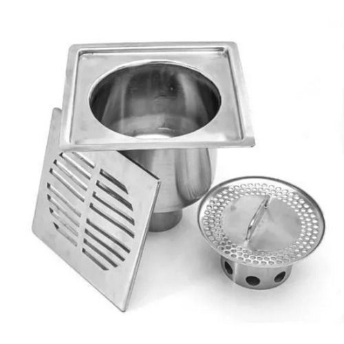 Silver Durable Socket Joint And Square Shape Polished Surface Drain Trap