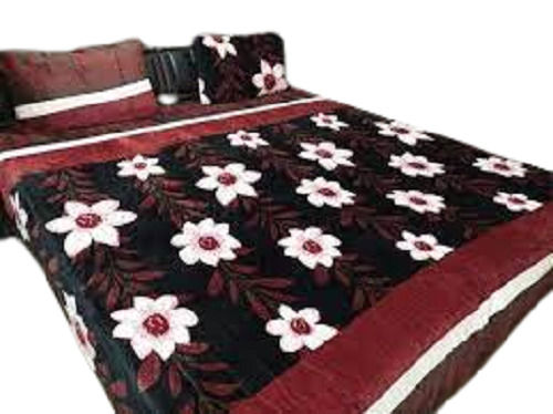 Brown & White Full Size Printed Woolen Attractive Bedsheet With 2 Pillow Cover