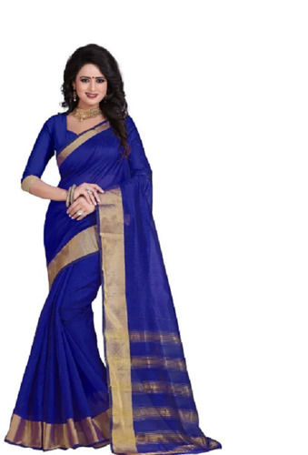 Blue Intricate And Beautiful Border Cotton Silk Banarasi Saree