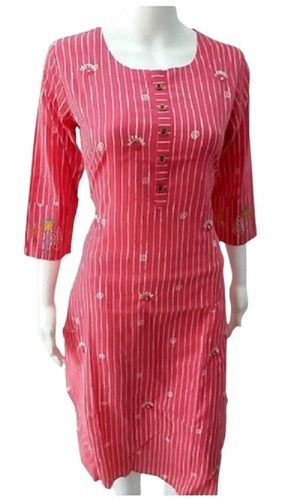 Ladies Casual Wear Pink 3/4 Th Sleeve Button Down Cotton Kurtis Bust Size: 42  Centimeter (Cm)