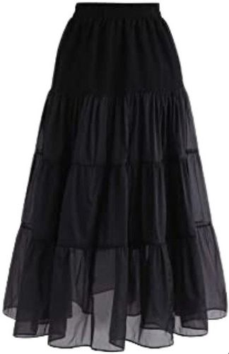 Ladies Casual Wear Plain Black Long Chiffon Skirts