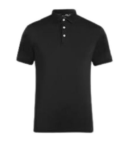 Mens Polo Neck Short Sleeve Plain Black Cotton T Shirts Gender: Male