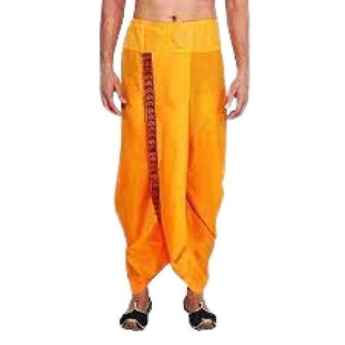 Mens Yellow Plain Casual Wear Cotton Dhoti