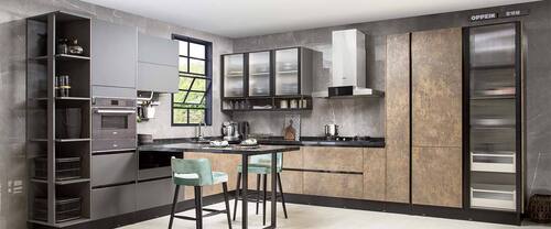 L-Shaped Modular Kitchen - Premium Wood, Granite Countertop, PVC Membrane Doors | Modern Aesthetic, Durable and Scratch Resistant, Smart Storage Solutions