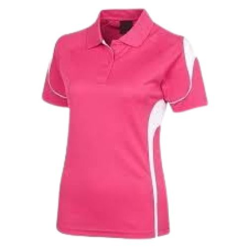 Pink With White Multi Color Ladies Plain Pattern Short Sleeve Polyester Sports T Shirt