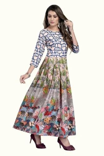 Party Wear Stylish Comfortable 3/4Th Sleeves Printed Georgette Gown For Ladies Bust Size: 32 Inch (In)