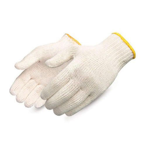 Washable White Full Finger Cotton Knitted Hand Gloves