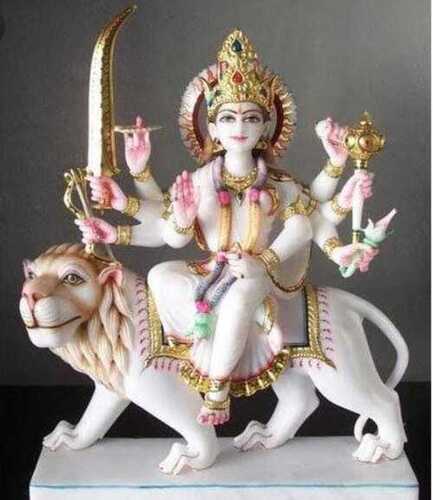 White Makrana Marble Marble Durga Statue For Temple Decor