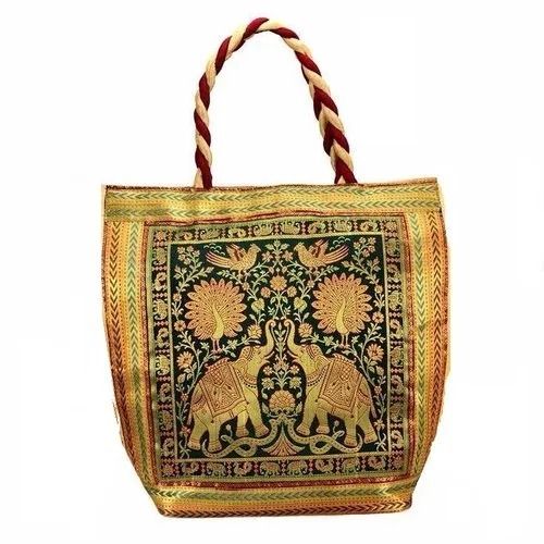 Multi Color Durable Washable And Recyclable Rectangular Printed Silk Handbag