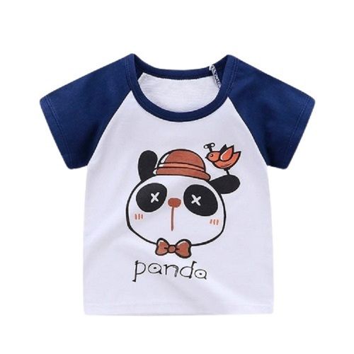 White With Blue Kids Printed Short Sleeve Cotton T Shirt