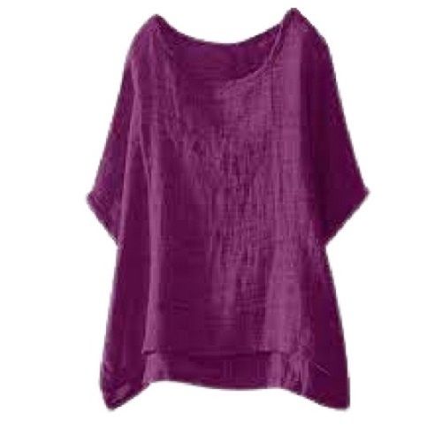 Purple Ladies Plain Short Sleeve Casual Wear Cotton Top